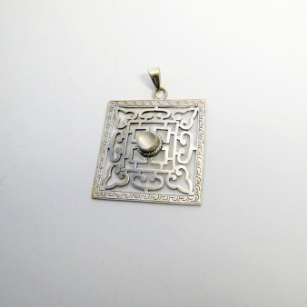 Anhänger Mandala quadratisch durchbrochen 1 Stein, Silber