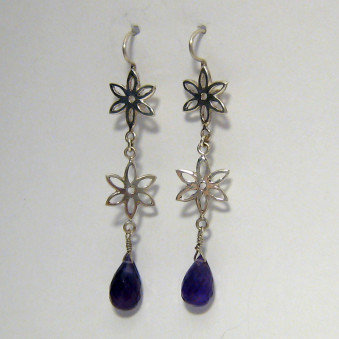Earrings 1 hanging. Flower + stone drops